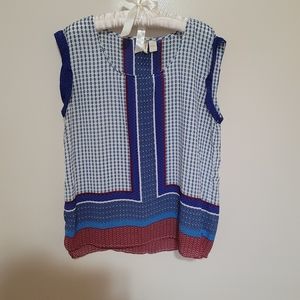 Japna Dolman Sleeve Patterned Blouse Blue + Red Size XL